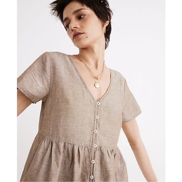 NWT Madewell Linen-Blend Alexandra Button-Front Mini Dress in Olive Branch - S - Picture 2 of 14